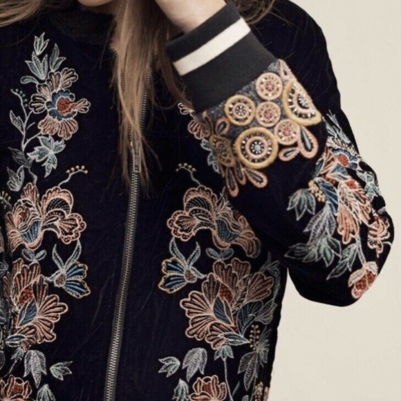 Anthro Elevenses Velvet Embroidered Floral Jacket - Picture 3 of 15